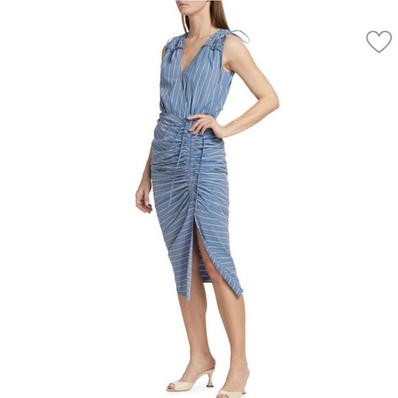 New VERONICA BEARD Teagan Striped Ruched Midi Dress Size 0 - Picture 16 of 16